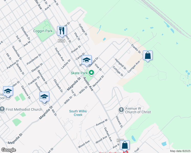 map of restaurants, bars, coffee shops, grocery stores, and more near 816 Roanoke Avenue in Brownwood