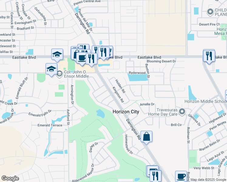 map of restaurants, bars, coffee shops, grocery stores, and more near 14836 Kingston Drive in Horizon City