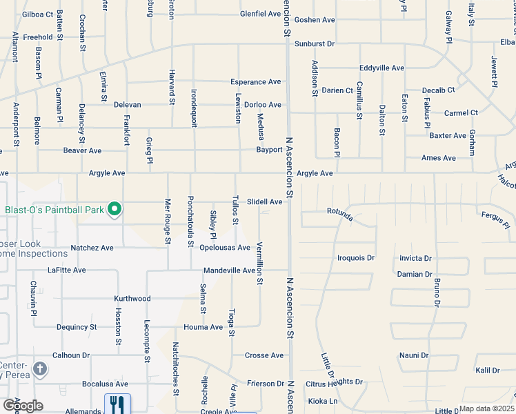 map of restaurants, bars, coffee shops, grocery stores, and more near Slidell in El Paso
