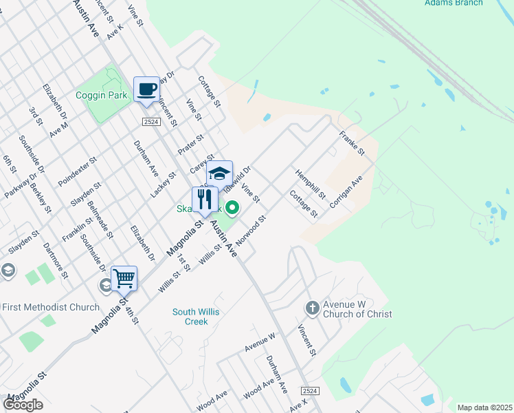 map of restaurants, bars, coffee shops, grocery stores, and more near 816 Roanoke Avenue in Brownwood
