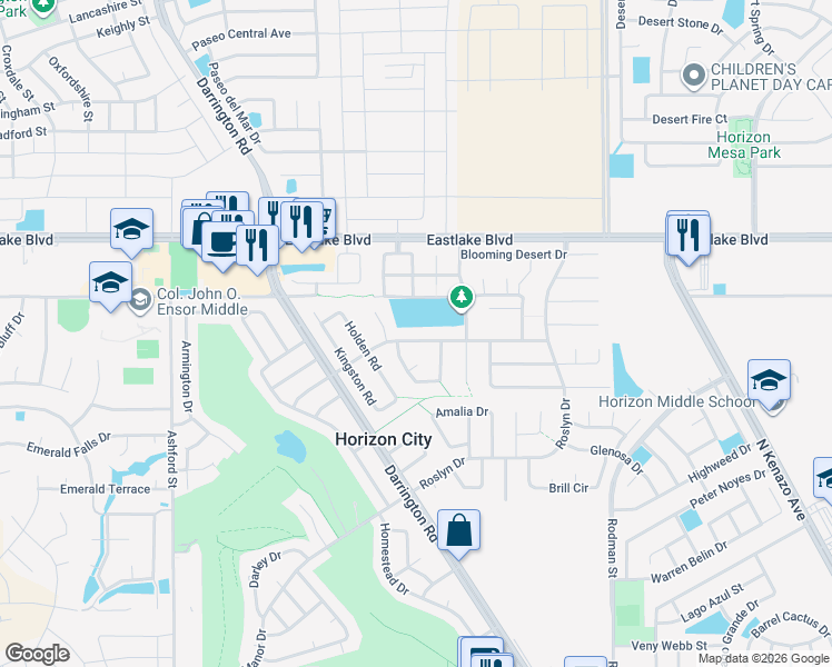 map of restaurants, bars, coffee shops, grocery stores, and more near 14921 Roslyn Drive in Horizon City