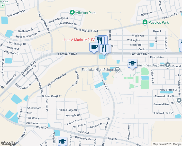map of restaurants, bars, coffee shops, grocery stores, and more near 12996 Emerald Pass Avenue in El Paso