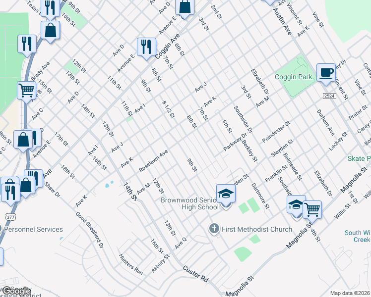map of restaurants, bars, coffee shops, grocery stores, and more near 2009 Brooke Lane in Brownwood