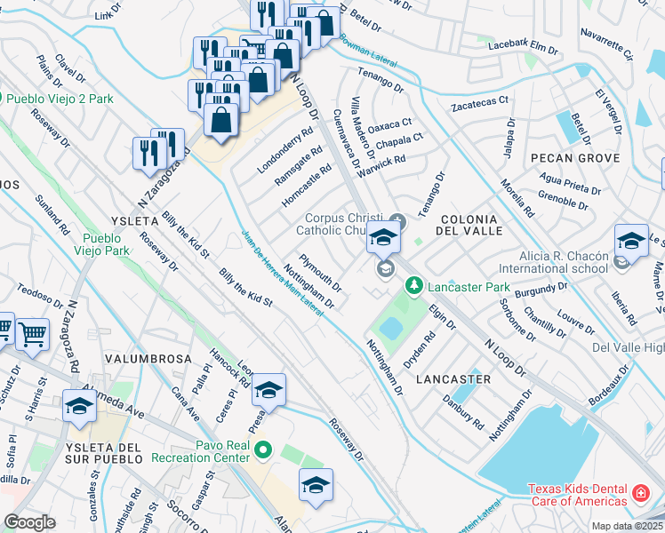 map of restaurants, bars, coffee shops, grocery stores, and more near 9134 Enfield Way in El Paso