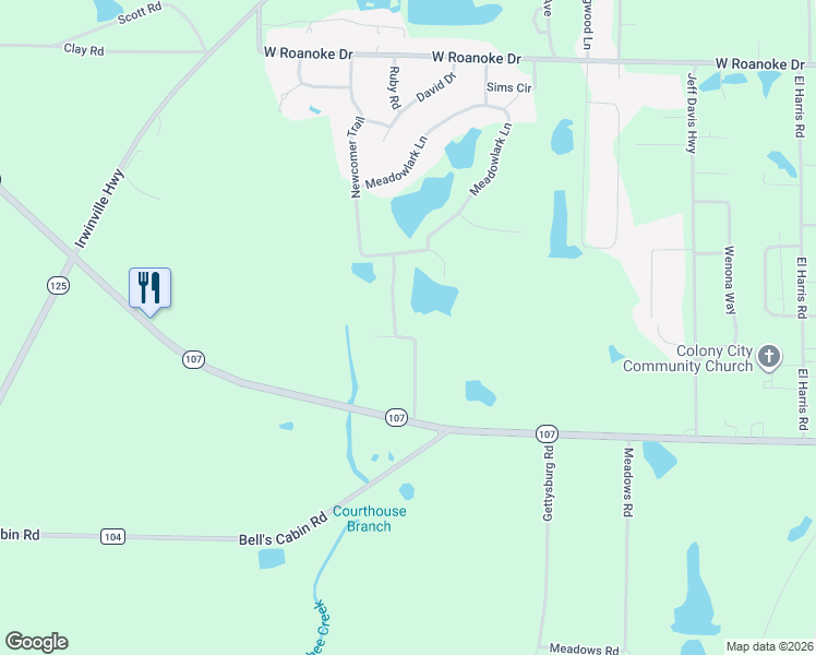 map of restaurants, bars, coffee shops, grocery stores, and more near 232 Newcomer Trail in Fitzgerald