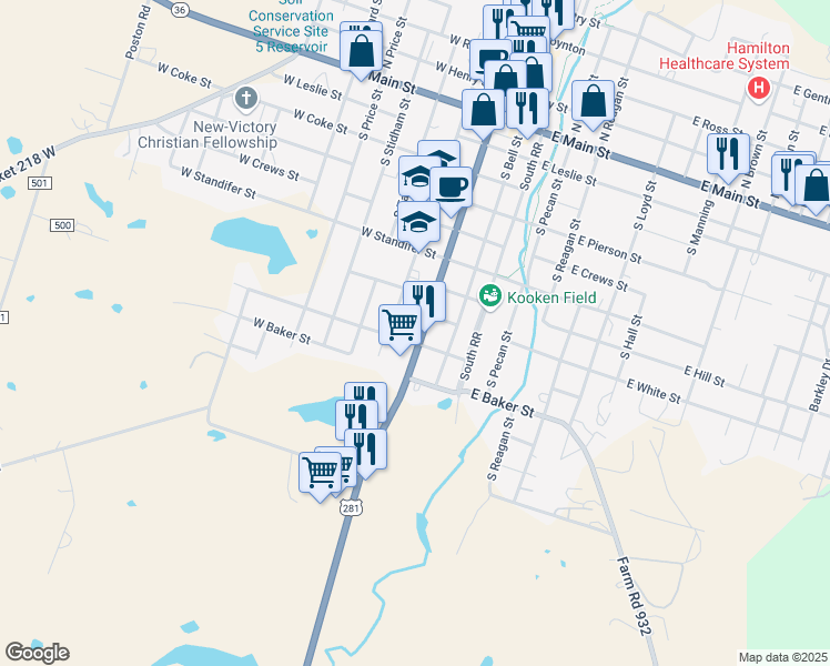 map of restaurants, bars, coffee shops, grocery stores, and more near 767 South Rice Street in Hamilton