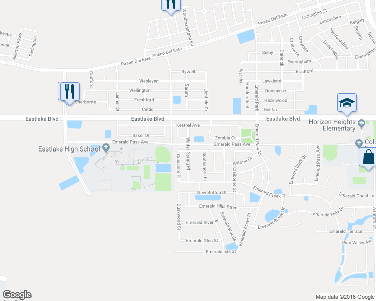 map of restaurants, bars, coffee shops, grocery stores, and more near 523 Winter Spring Place in El Paso