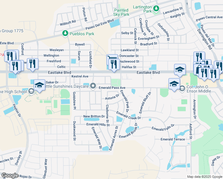 map of restaurants, bars, coffee shops, grocery stores, and more near 13330 Candace Lane in Horizon City