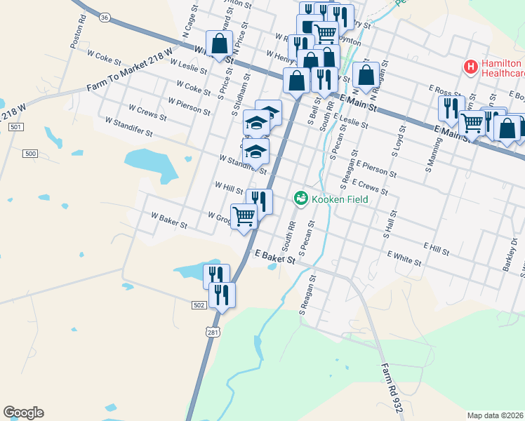 map of restaurants, bars, coffee shops, grocery stores, and more near 767 South Rice Street in Hamilton