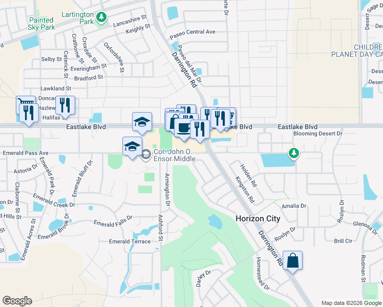 map of restaurants, bars, coffee shops, grocery stores, and more near 13601 Ryderwood Avenue in El Paso