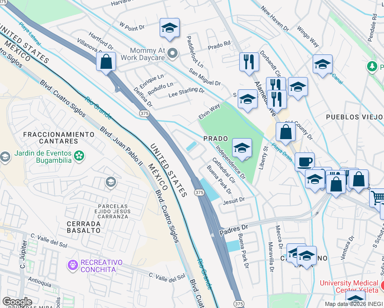 map of restaurants, bars, coffee shops, grocery stores, and more near 312 Pilar Street in El Paso