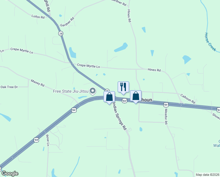 map of restaurants, bars, coffee shops, grocery stores, and more near 12 Mississippi 28 in Laurel