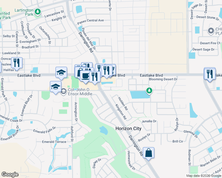 map of restaurants, bars, coffee shops, grocery stores, and more near 13601 Ryderwood Avenue in El Paso