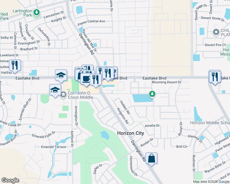 map of restaurants, bars, coffee shops, grocery stores, and more near 469 Cedarwood Avenue in Horizon City