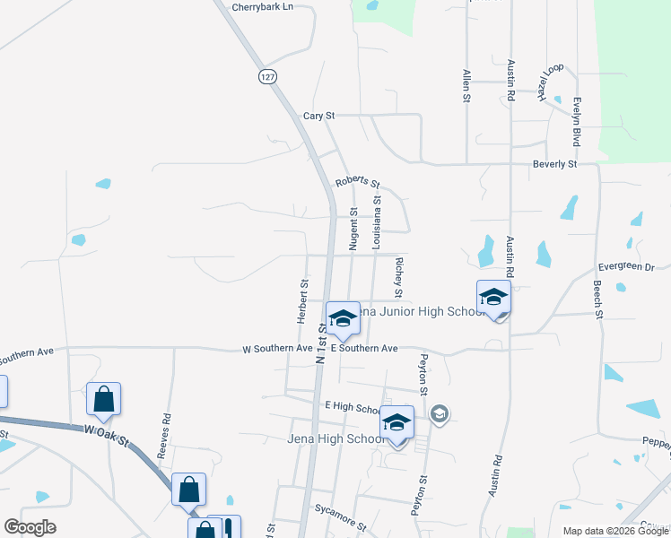 map of restaurants, bars, coffee shops, grocery stores, and more near 1935 North 1st Street in Jena