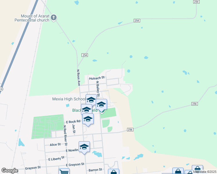 map of restaurants, bars, coffee shops, grocery stores, and more near 1100 La Villeta Street in Mexia
