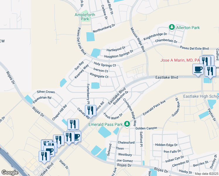 map of restaurants, bars, coffee shops, grocery stores, and more near 12288 Heathrow Court in El Paso