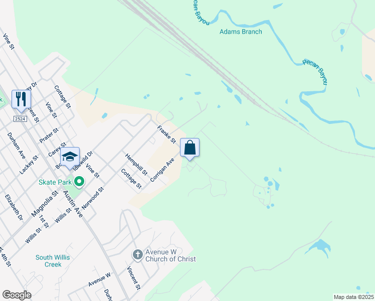 map of restaurants, bars, coffee shops, grocery stores, and more near 307 Corrigan Avenue in Brownwood