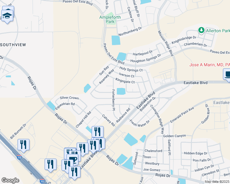 map of restaurants, bars, coffee shops, grocery stores, and more near 516 Fortenberry Place in El Paso