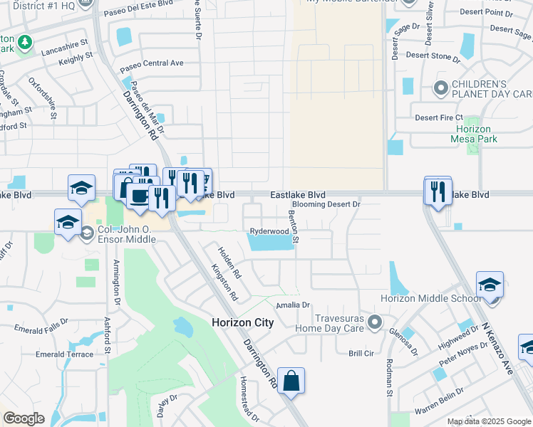 map of restaurants, bars, coffee shops, grocery stores, and more near 484 Horizon Heights Circle in Horizon City