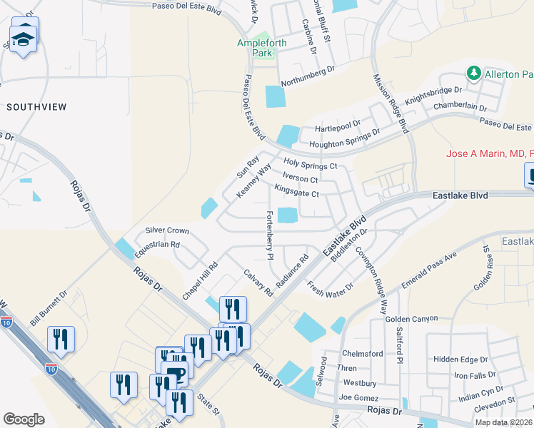 map of restaurants, bars, coffee shops, grocery stores, and more near 516 Fortenberry Place in El Paso
