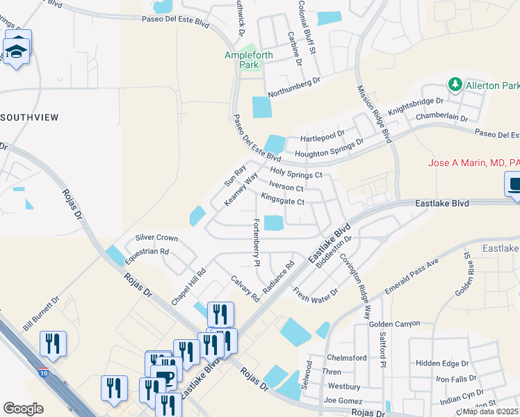 map of restaurants, bars, coffee shops, grocery stores, and more near 540 Fortenberry Place in El Paso