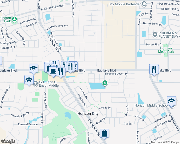 map of restaurants, bars, coffee shops, grocery stores, and more near 13805 Horizon Heights Circle in Horizon City