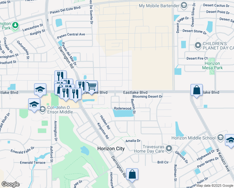map of restaurants, bars, coffee shops, grocery stores, and more near 13813 Horizon Heights Circle in Horizon City