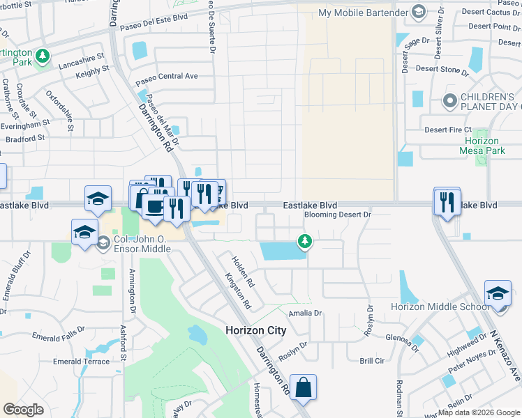 map of restaurants, bars, coffee shops, grocery stores, and more near 13809 Horizon Heights Circle in Horizon City