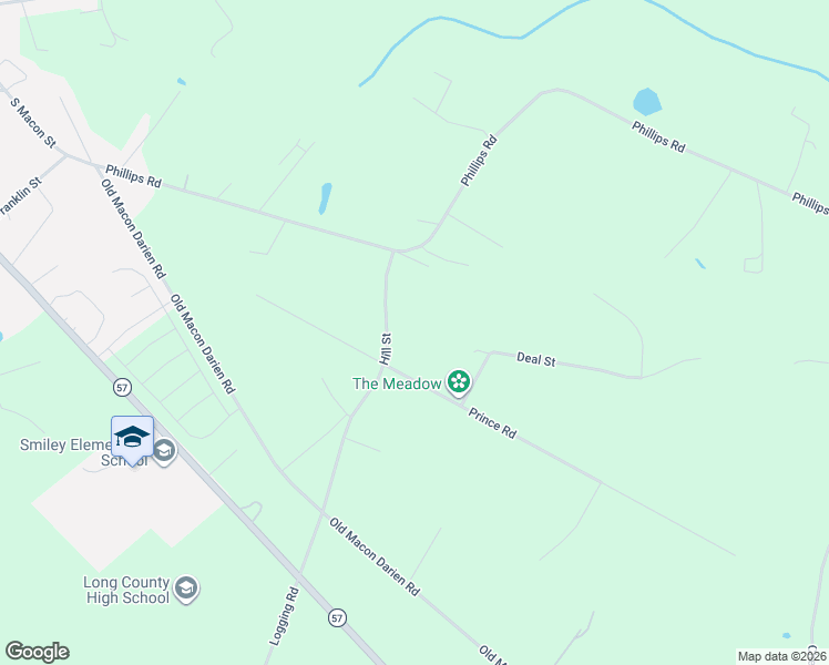 map of restaurants, bars, coffee shops, grocery stores, and more near 205 Hill Street in Ludowici