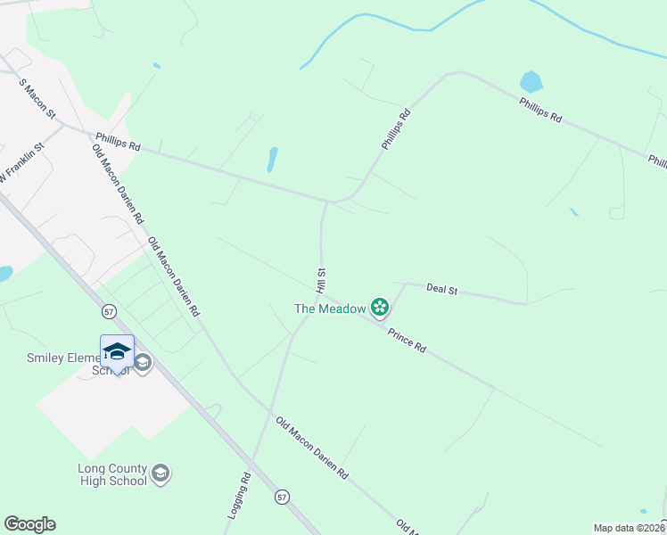 map of restaurants, bars, coffee shops, grocery stores, and more near 205 Hill Street in Ludowici