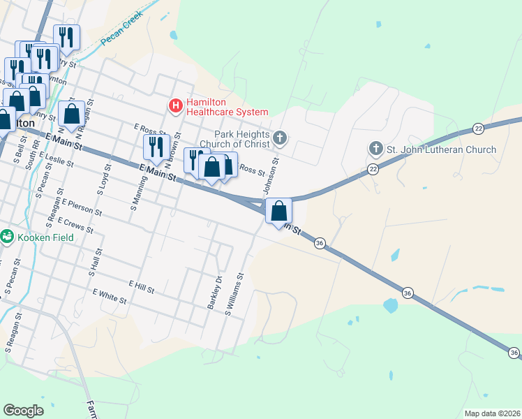 map of restaurants, bars, coffee shops, grocery stores, and more near Highway 22 in Hamilton