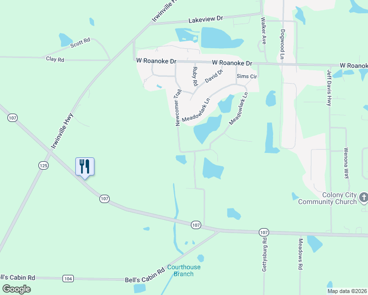 map of restaurants, bars, coffee shops, grocery stores, and more near 192 Newcomer Trail in Fitzgerald