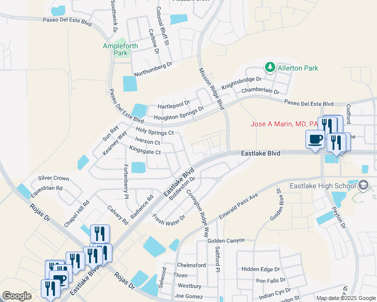 map of restaurants, bars, coffee shops, grocery stores, and more near 528 Northwyck Way in El Paso