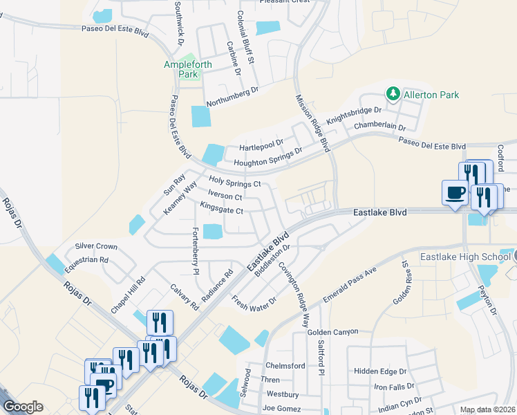map of restaurants, bars, coffee shops, grocery stores, and more near 12289 Kingsgate Court in El Paso