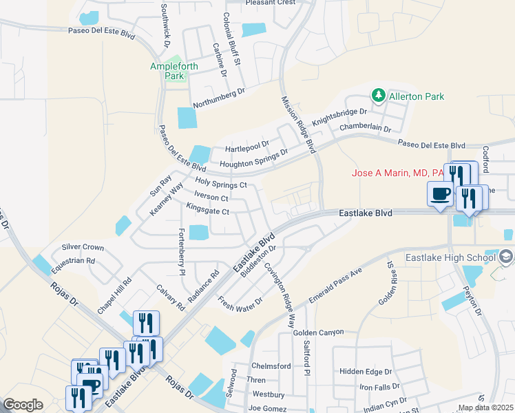 map of restaurants, bars, coffee shops, grocery stores, and more near 537 Northwyck Way in El Paso