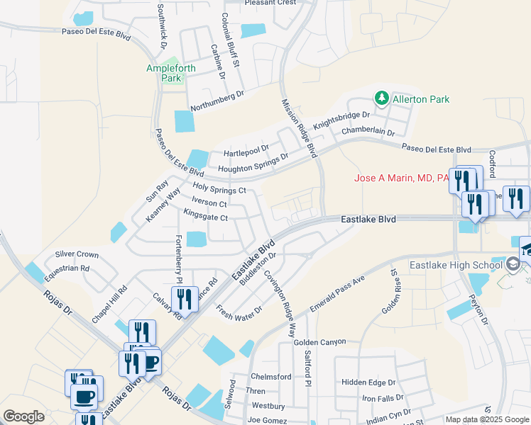 map of restaurants, bars, coffee shops, grocery stores, and more near 537 Northwyck Way in El Paso