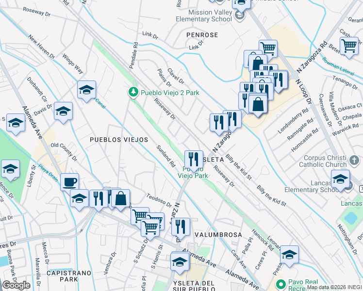 map of restaurants, bars, coffee shops, grocery stores, and more near 8904 Otyokwa Way in El Paso