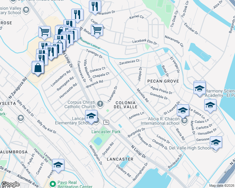 map of restaurants, bars, coffee shops, grocery stores, and more near 861 Le Barron Road in El Paso