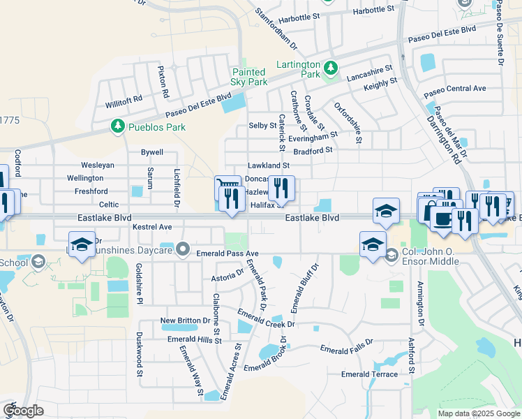 map of restaurants, bars, coffee shops, grocery stores, and more near 13470 Halifax in El Paso