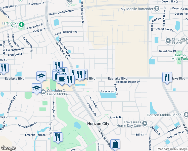 map of restaurants, bars, coffee shops, grocery stores, and more near 13805 Horizon Heights Circle in Horizon City