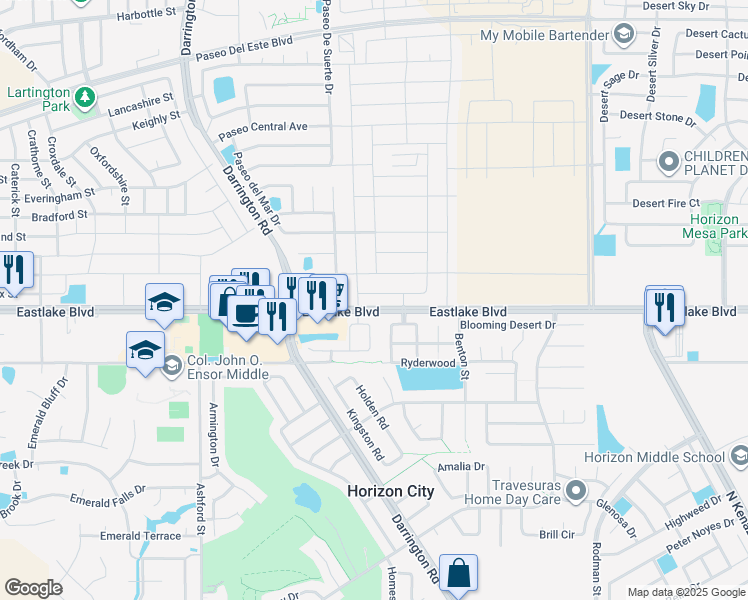 map of restaurants, bars, coffee shops, grocery stores, and more near 13805 Horizon Heights Circle in Horizon City