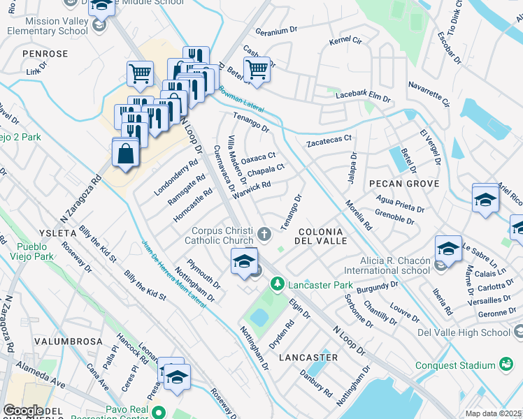 map of restaurants, bars, coffee shops, grocery stores, and more near 801 Linares Lane in El Paso