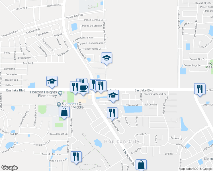 map of restaurants, bars, coffee shops, grocery stores, and more near 13736 Paseo De Fe Circle in El Paso