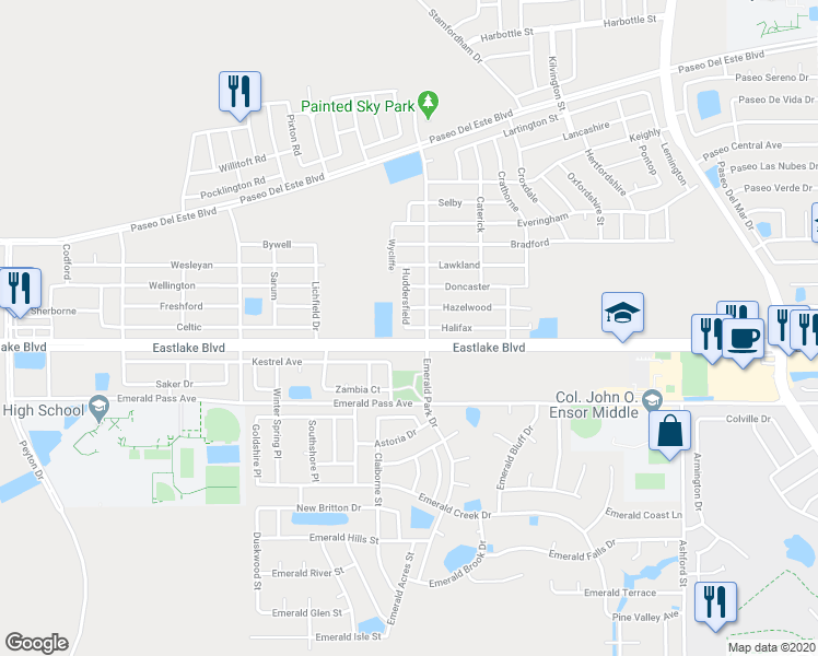 map of restaurants, bars, coffee shops, grocery stores, and more near 13470 Halifax in El Paso