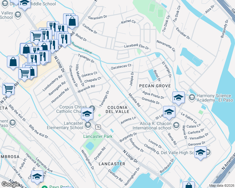 map of restaurants, bars, coffee shops, grocery stores, and more near 861 Le Barron Road in El Paso