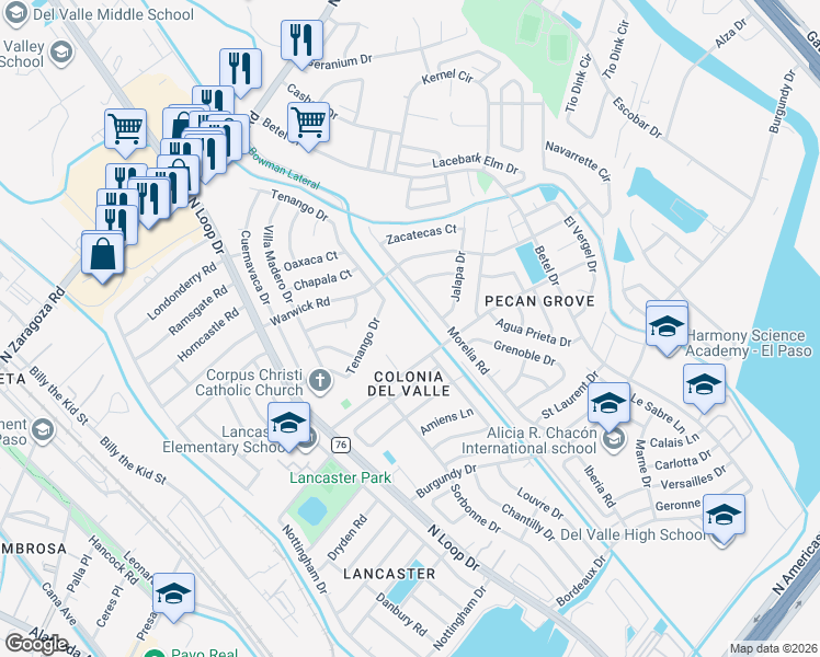 map of restaurants, bars, coffee shops, grocery stores, and more near 861 Le Barron Road in El Paso
