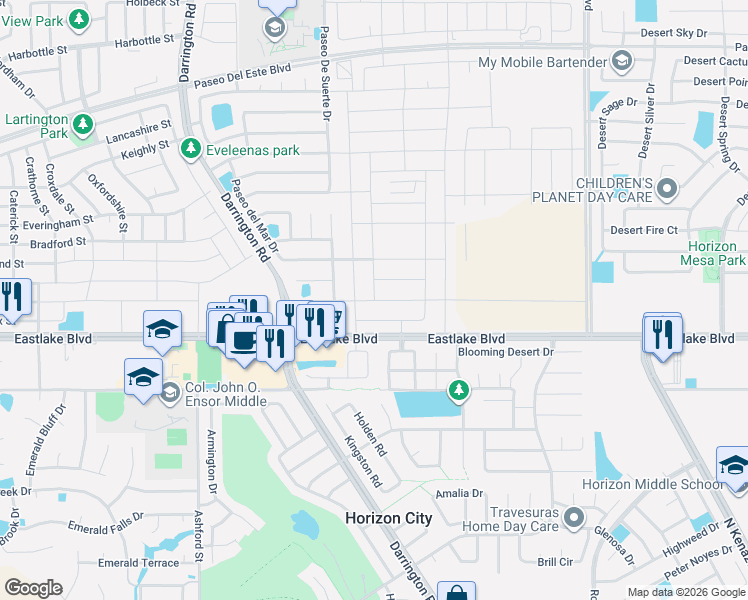 map of restaurants, bars, coffee shops, grocery stores, and more near Paseo Alegre Avenue in El Paso County