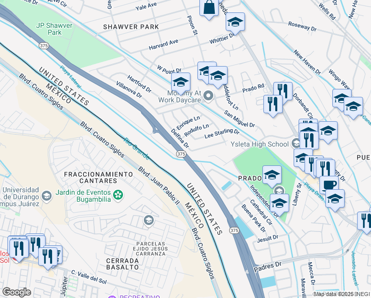 map of restaurants, bars, coffee shops, grocery stores, and more near 8508 Lee Starling Drive in El Paso