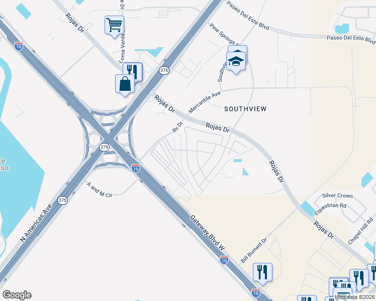 map of restaurants, bars, coffee shops, grocery stores, and more near St.Francis in El Paso